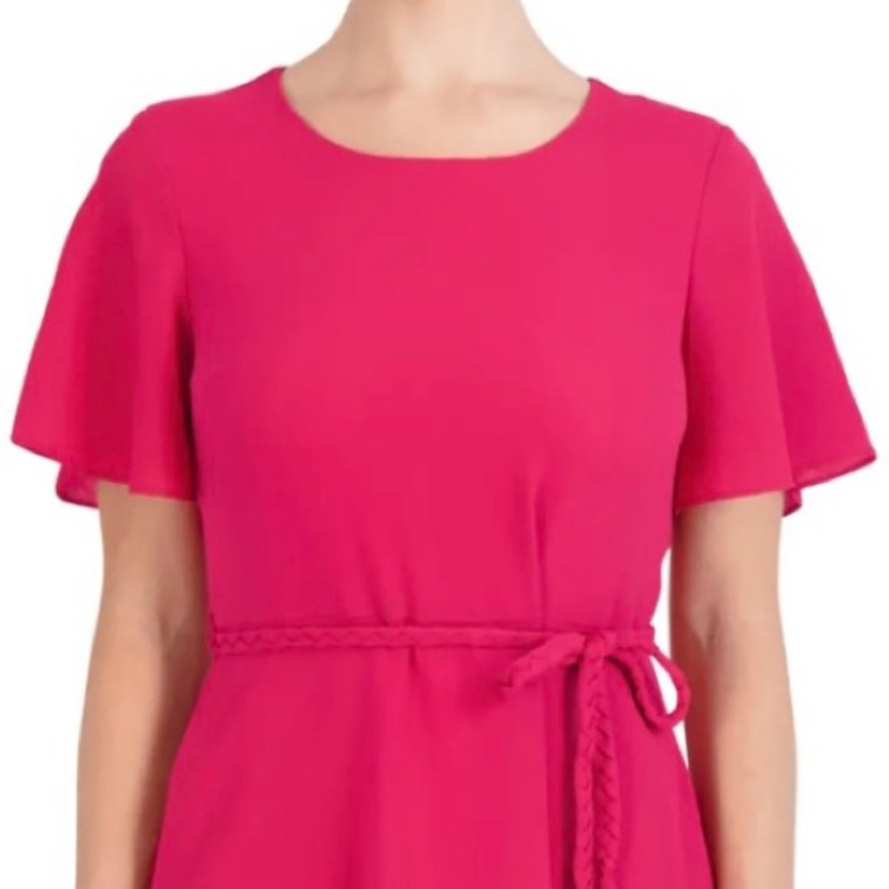 Sage Collective Braided Belt Jewel Neck Dress Color Berry Size 10 - Picture 4 of 5